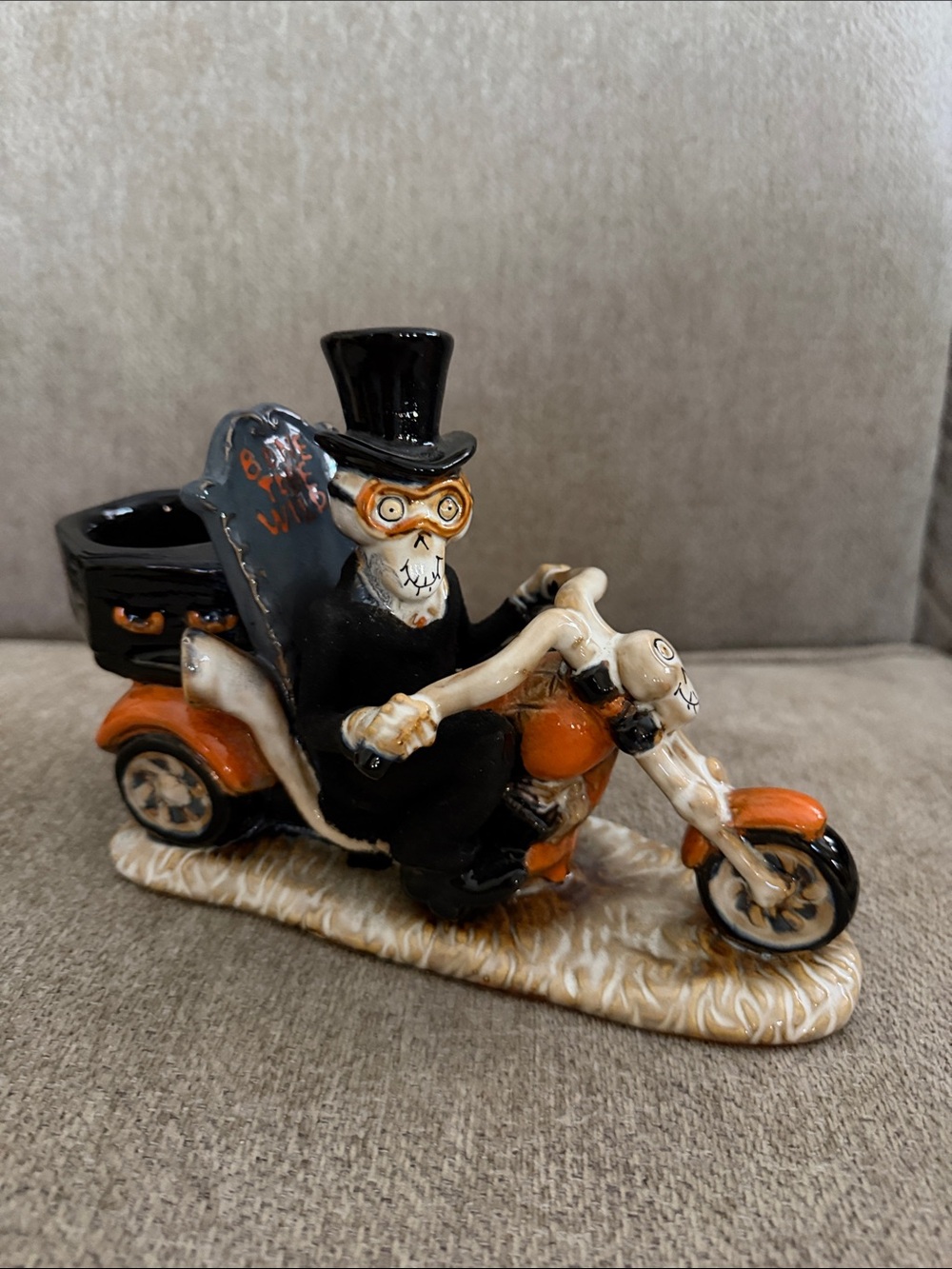 Yankee Candle Black & Orange Skeleton Biker Figurine